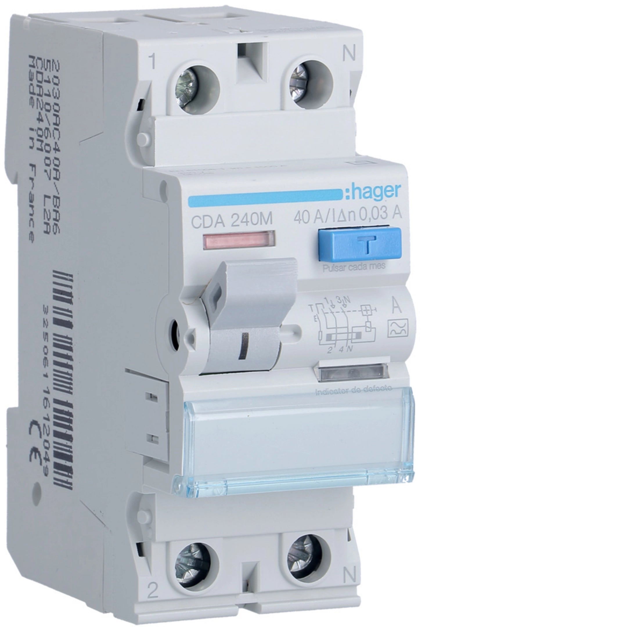 HAGER - Aardlekschakelaar 2P 40A 30mA type A - CDA240E